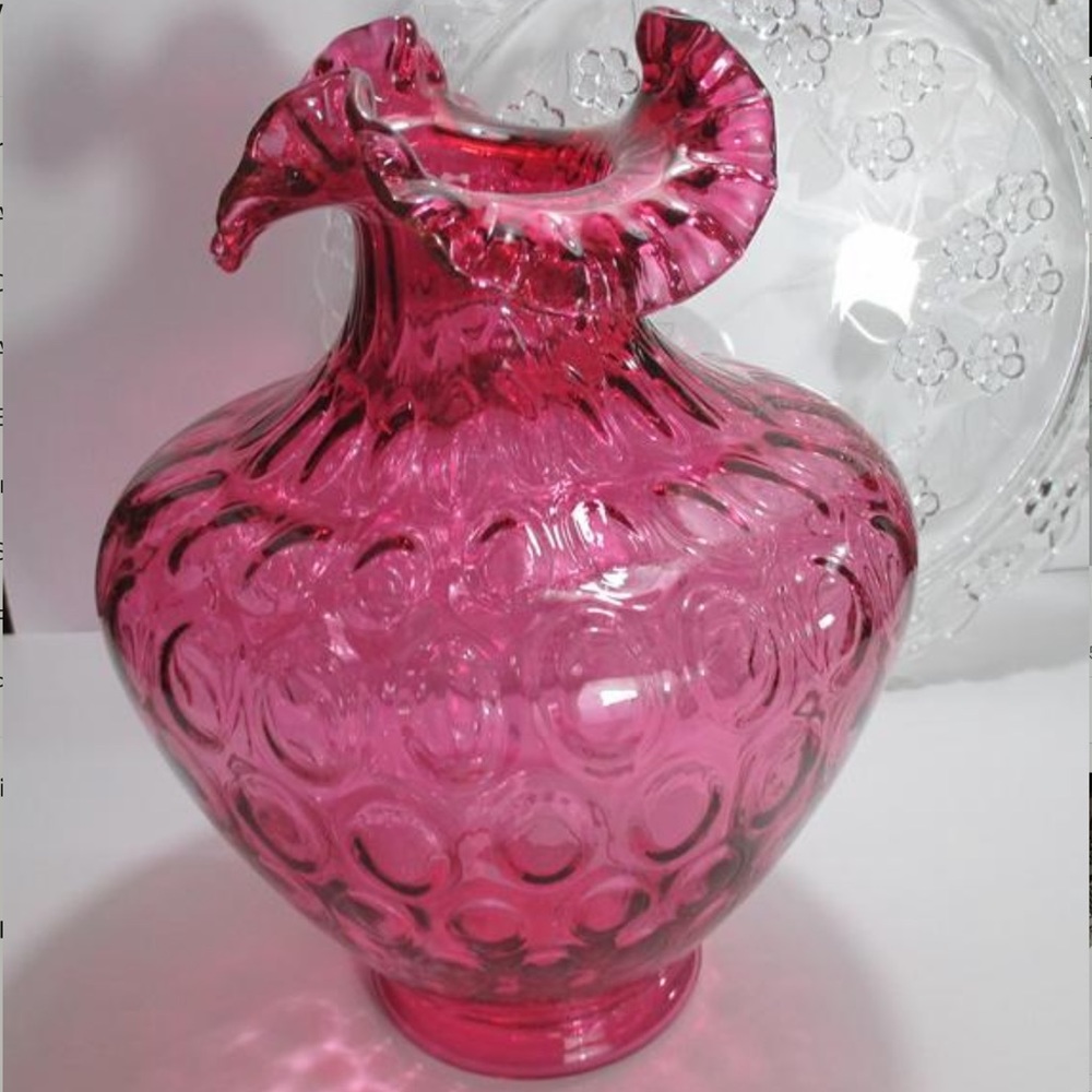 Fenton Cranberry Vase Coin Dot Vintage #E25 - Picture 7 of 7